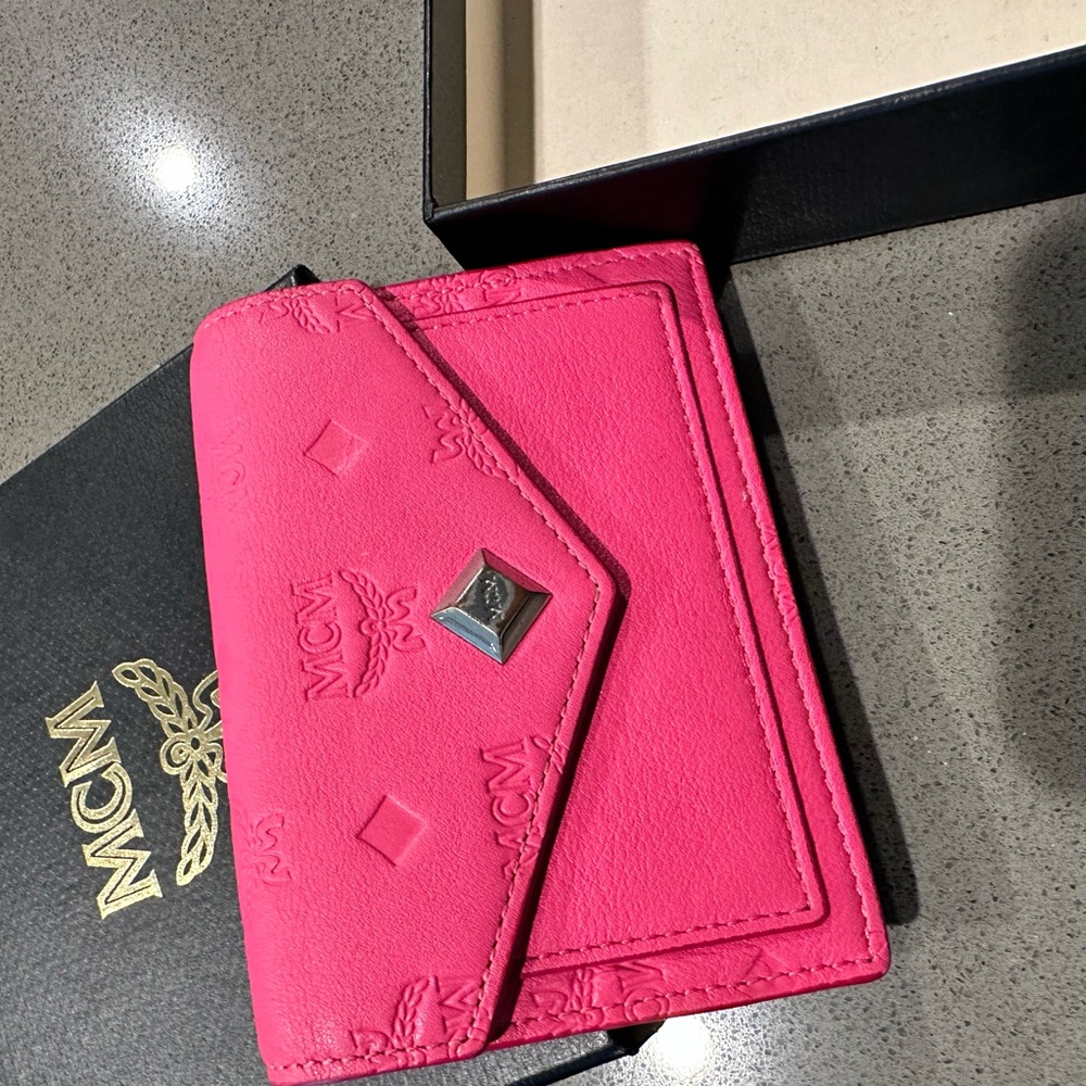 MCM Hot Pink Envelope Clutch with Silver-Tone Logo Accent - Picture 2 of 7